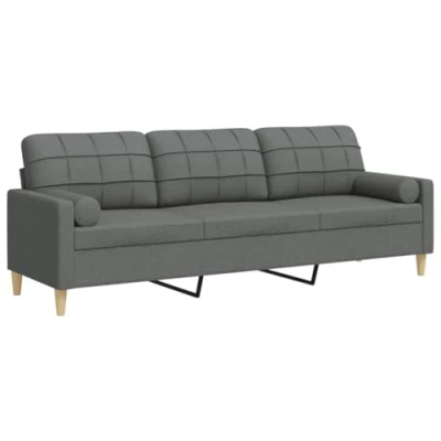 Image de vidaXL Canapé 3 places avec oreillers gris foncé 210 cm tissu3278202