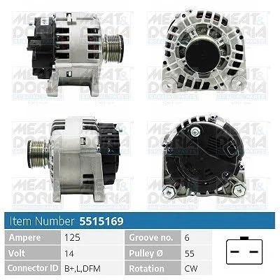 Afbeelding van MEAT &amp; DORIA 5515169 Dynamo / Alternator 14V 125A RENAULT: GRAND SCENIC 3, CLIO 2, DACIA: Sandero LOGAN I