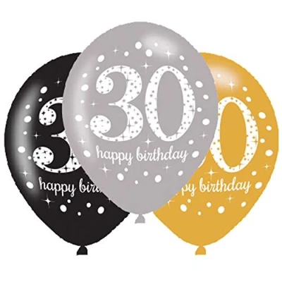 Afbeelding van Ballonnen 30 jaar Sparkling Birthday 6 stuks