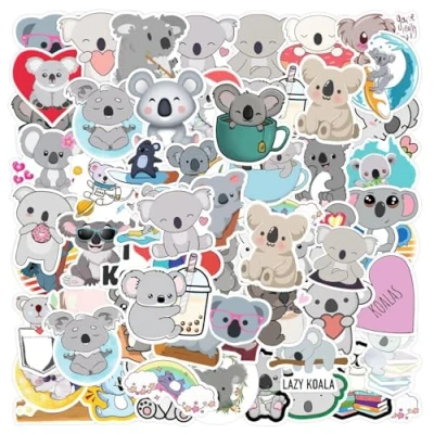 Afbeelding van Koala stickers, 100 stuks, cartoon dierenstickers, waterdichte koalastickers, interessante stickers voor kinderen, graffiti geschikt schriften