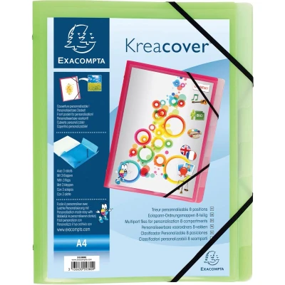 Afbeelding van Exacompta Kreacover 55380E Hoogwaardige map van stevig kunststof DIN A4, 8 vakken met 2 elastieken en 3 kleppen, willekeurige kleur