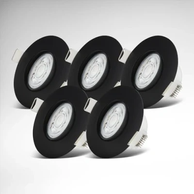 Afbeelding van B.K.Licht LED Badkamer Inbouwspots dimbaar set van 5 badkamerverlichting IP65 zwart 9 x 4,2 cm (DxH)