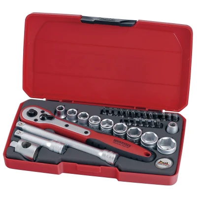 Afbeelding van T3834 Doppen en bitsset 3/8&quot; 8 19mm 34 dlg.