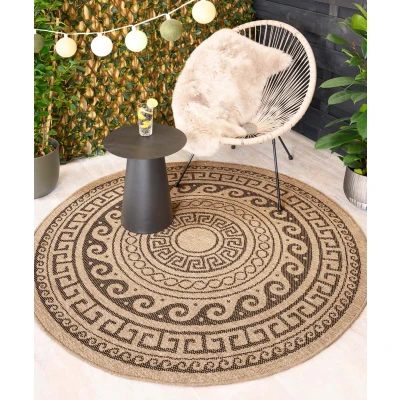 Afbeelding van Jute Buitenkleed Rond Sunset Shores Beige/zwart 200 Cm
