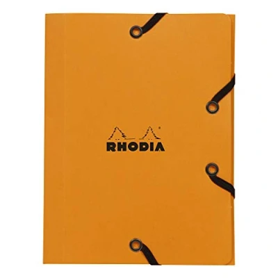 Afbeelding van RHODIA 12168C elastische map kartonnen tas met 3 kleppen oranje 12 x 16 cm robuuste gecoate kaart opslag voor kantoor en documenten formaat A6 Filing