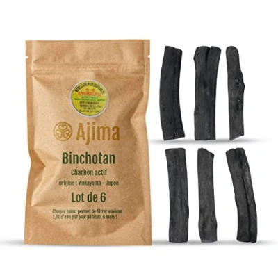 Afbeelding van Ajima Binchotan actieve kool water biologische koolstok, natuurlijke waterzuiveraar, 6 stuks, elke filterstaaf ca. 1,5 l echte wakayama eiken houtskool ideaal voor het filteren van in