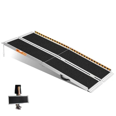 Afbeelding van gardhom Hellingen voor rolstoelen, 152 x 79 cm, rolstoelhelling, oprijhelling, antislip, opvouwbaar, met veiligheidsrand, max. 272 kg