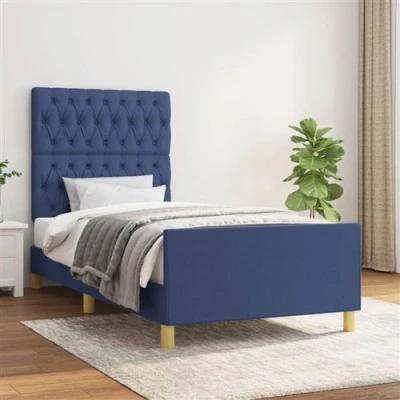 Afbeelding van vidaXL Bedframe met hoofdeinde stof blauw 90x200 cm