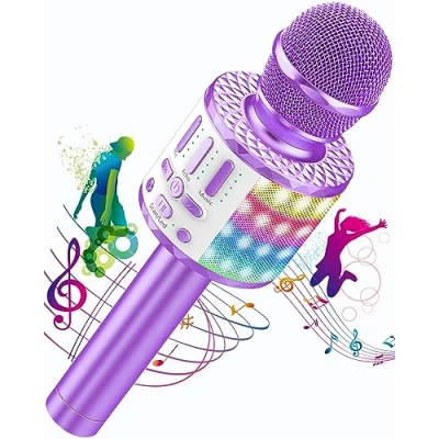 Afbeelding van Draadloze karaoke microfoons, Bluetooth microfoon met podiumlicht, draagbare luidspreker voor kinderen/volwassenen, feest, zingen, disco, KTV, Clubs, Kerstmis, verjaardag, avond, cadeau idee