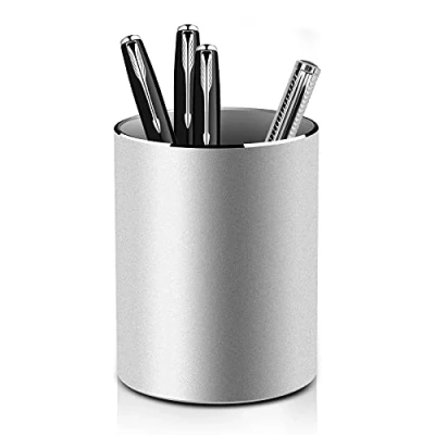 Afbeelding van VAYDEER Ronde aluminium pennenhouder voor kantoor, school, thuis en kinderen, 8 x 10 cm, zilver