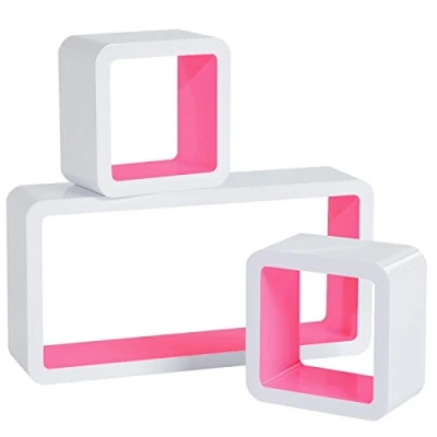 Afbeelding van WOLTU RG9229rs CD wandrek, set van 3, zwevende planken, MDF, voor decoratie, wit/roze