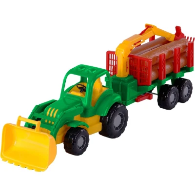 Afbeelding van Cavallino Klassieke Tractor met Aanhangwagen en Hout, 61cm