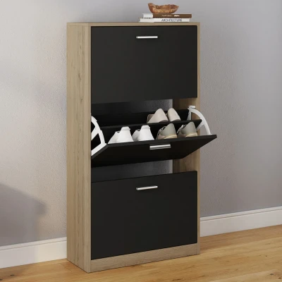 Image de Meuble à chaussures KLARK imitation hêtre 3 portes noires
