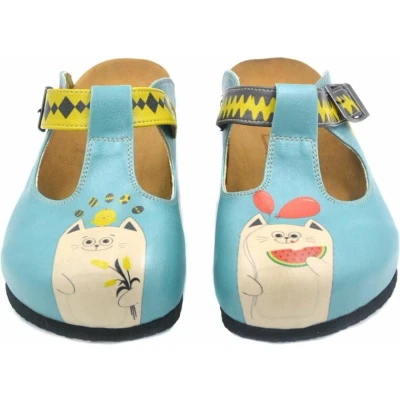 Afbeelding van GOBY Clogs met Chille Kattenprint Handgemaakt Premium Kwaliteit Maat 35