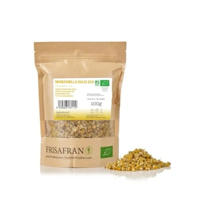 Image de FRISAFRAN Infusion naturelle de Camomille Bio 100g en vrac Fleurs Sauvage Tisane Sommeil et Digestion Origine Europe Fleur Entière