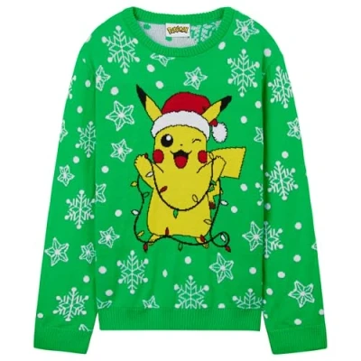 Afbeelding van Pokemon Kersttrui voor kinderen, jongens, Kerstmis, jumper, gebreide kersttrui, uniseks, Bulbizarre Pikachu, 4 14 jaar, Groen/Geel