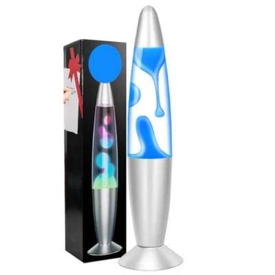 Afbeelding van ECOVELO Lava lamp Magma Led lavalamp van glas, decoratieve voor nachtkastje, ontspannend effect, met chromen basis (blauw)