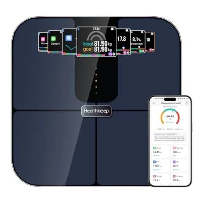 Afbeelding van Healthkeep Personenweegschaal met Bluetooth, TFT kleurendisplay en ITO technologie, 25 lichaamsgegevens hartslag, app voor Andriod iOS 180 kg/400 lb/28 st, blauw