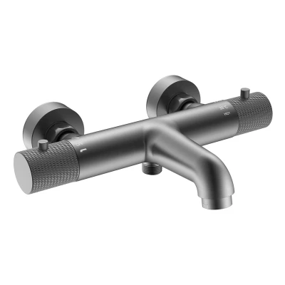Afbeelding van Wiesbaden Ribbd thermostatische badmengkraan hartafstand 15 cm gunmetal