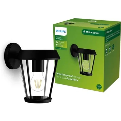 Afbeelding van Philips Sunera wandlamp Buitenlamp Zwart E27 fitting Maximaal 25W Weerbestendig; IP44 Hangende
