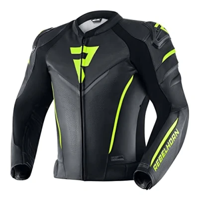 Afbeelding van REBELHORN Fighter Leren motorjack met elleboog en schouderbescherming, winddicht waterdicht, softshelljas voor ventilatie, reflecterende elementen, 4 zakken