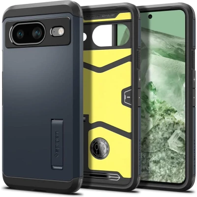 Afbeelding van Spigen Tough Armor Hoesje voor de Google Pixel 8 Back Cover met Kickstand Metal Slate