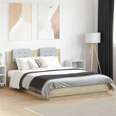 Afbeelding van vidaXL Bedframe met hoofdbord en LED sonoma eikenkleurig 140x200 cm