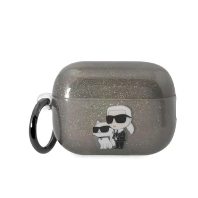 Afbeelding van Karl Lagerfeld KLAP2HNKCTGK hoesje voor AirPods Pro 2 cover zwart Glitter Karl&amp;Choupette