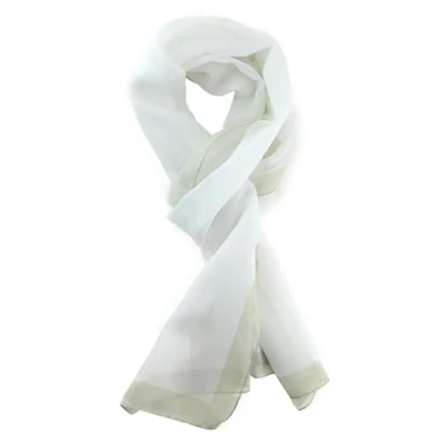 Afbeelding van TigerTie Effen chiffon sjaal voor dames, halsdoek 160 cm x 36 cm, gemaakt in Italië, wit/olijf