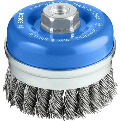Image de BOSCH 1608614000 brosse en acier à godets avec fil torsadé 90 x 0.8 mm, M14