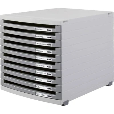Image de han module de classement contur, 10 tiroirs ouverts, gris noir