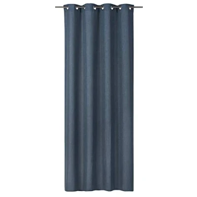 Afbeelding van Elbersdrucke ondoorzichtig ooggordijn Lino 01 petroleum 255 x 140 cm gordijn voor woonkamer slaapkamer halgordijn effen oogjes linnenachtige oppervlaktestructuur 186494