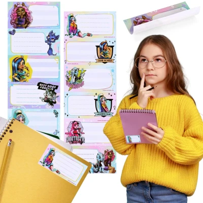 Afbeelding van Monster High Notitieboek stickers, Schoolboek Naam Stickers Naamlabel Zelfklevende Set van 12 Stickers.