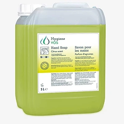Afbeelding van Hygiene VOS 5 liter Vloeibare handzeep Citroen pH neutraal voor dagelijks gebruik. Extra zachte en biologisch afbreekbare formule, spaarfles, alle soorten dispensers