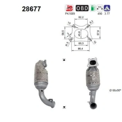 Afbeelding van AS 28677 Katalysator Euro 5/Euro 6 490mm PEUGEOT: 208 I Hatchback, 2008 Estate, CITROËN: C3 II