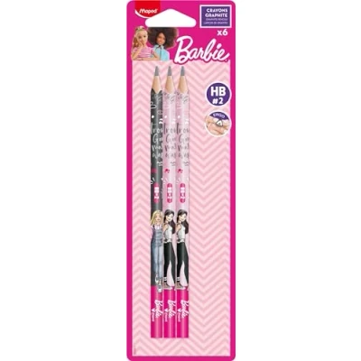 Afbeelding van Maped 6 potloden grafiet HB #2 BARBIE ergonomische driehoekige vorm verpakking met