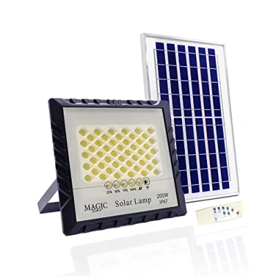 Afbeelding van Buitenspot op zonne energie 200 W leds + fotovoltaïsch paneel met hoge conversie, afstandsbediening, automatische ontstekingssensor. IP67 zonnelamp voor verlichting, tuin, garage.