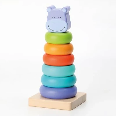 Afbeelding van Jocca Houten babyspeelgoed Montessori stapeltoren leerspel stapelbare piramide met kleurrijke ringen voor baby&#039;s sensorisch educatief speelgoed vanaf 12 maanden