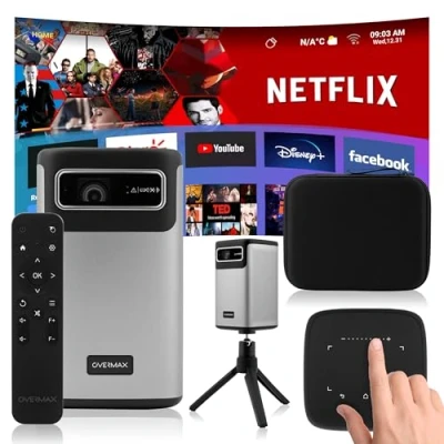 Afbeelding van Multipic 8.1 Tragbarer 4K Beamer kabellos mit Android 9.0 Auto Fokus und Keystone Korrektur 2,5 Stunden Akku 5000 Lumen Helligkeit Dual Band WiFi Bluetooth 5.0 ideal für Heimkino Outdoor