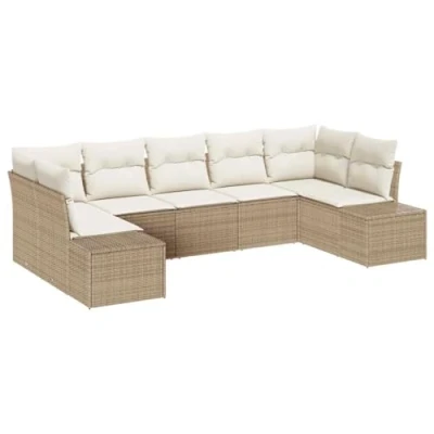 Afbeelding van vidaXL 7 delige Tuinbankset Met Kussens Beige Poly Rattan