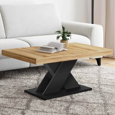 Afbeelding van Table basse ALICIA plateau bois et pied X noir