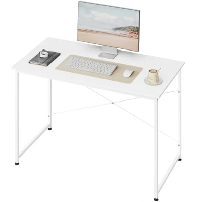 Afbeelding van WOLTU Klein computerbureau wit 120 x 60 cm met metalen frame voor kantoor, thuiskantoor, slaapkamer, hout