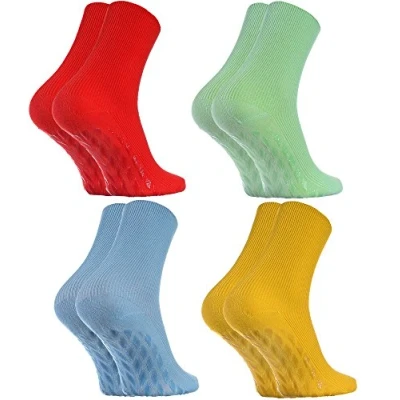 Afbeelding van Rainbow Socks Dames heren sokken diabetici zonder elastiek, antislip ABS, 4 x rood, groen, geel, blauw