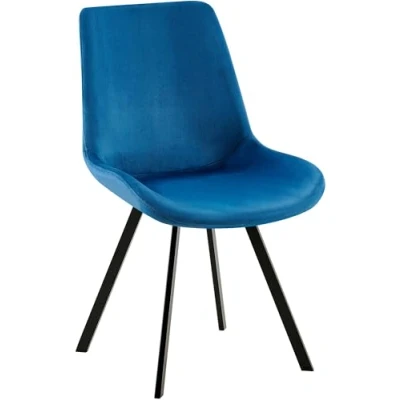 Afbeelding van CLP Lewes Eetkamerstoel Met rugleuning houten poten Velvet donkerblauw
