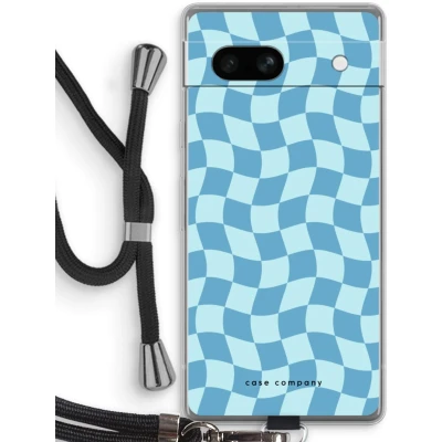 Afbeelding van Case Company® hoesje met Koord geschikt voor Google Pixel 7A Grid Blauw Telefoonhoesje Zwart Bescherming aan alle Kanten en Over de Schermrand