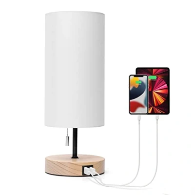 Afbeelding van Aigostar 13AS4 Bureaulamp 2 USB Oplaadpoorten E27 fitting Leeslamp Tafellamp Met lampenkap Klassiek Wit