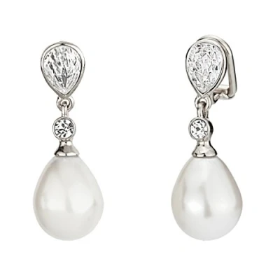 Afbeelding van Traveller Clip Oorbellen Oorclips Dames Hangers Zilverkleurig Parels Kristal Preciosa Crystals Parel Wit Oorhangers 30 mm 110680