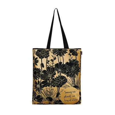 Afbeelding van Eco Right Esthetische canvas draagtas voor dames, schattig, modieus en herbruikbaar, katoenen tassen school, winkelen, sportschool, bibliotheek strand, perfect oma,, Flower Black 20
