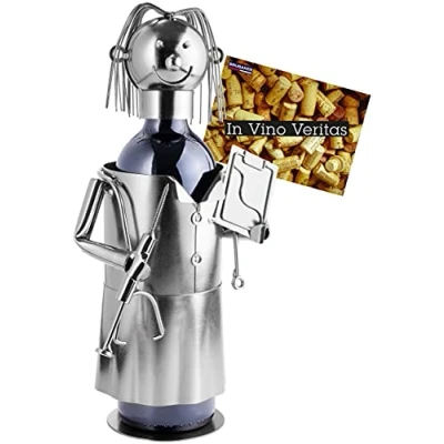Afbeelding van BRUBAKER Wijnfleshouder Dokter Metalen Sculptuur Flessenstandaard 20 cm Wijngeschenk voor Patiënten Medisch Specialisten Studie met Wenskaart Wijnrek