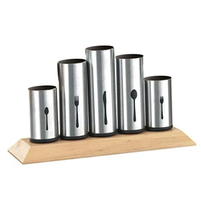 Image de Esmeyer 610 217 porte couverts avec 5 pots fixes inox 12 couteaux, 12 fourchettes, 12 cuillères, 12 cuillères à café et 12 fourchettes dessert